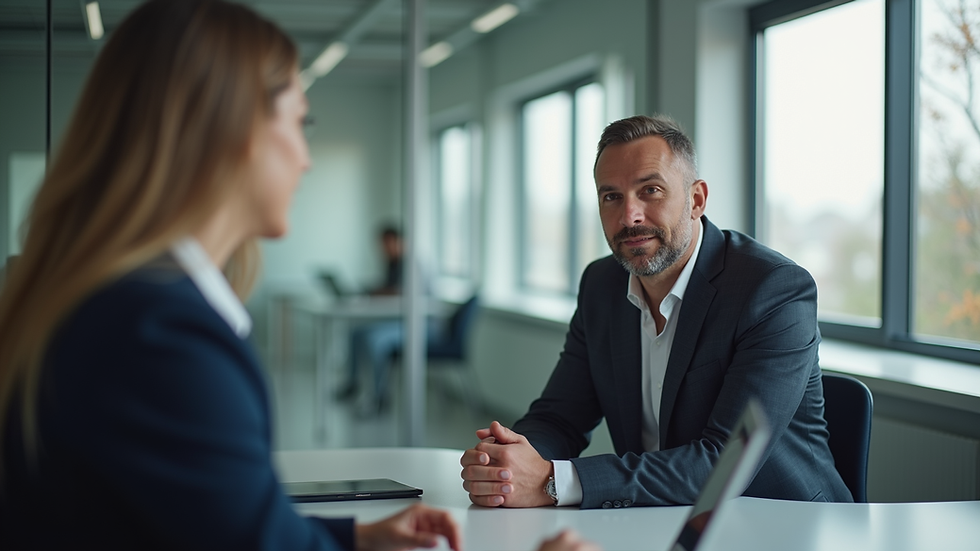 Nahaufnahme eines Managers, der mit einem Mitarbeiter in einem modernen Büro spricht