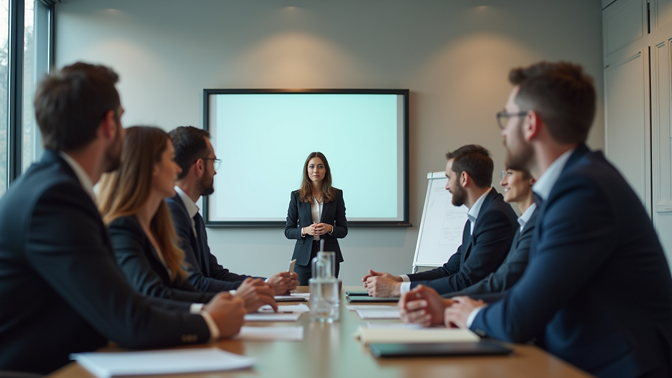 Moderate Ansicht eines Teams, das an einem Workshop zur Mitarbeiterentwicklung teilnimmt