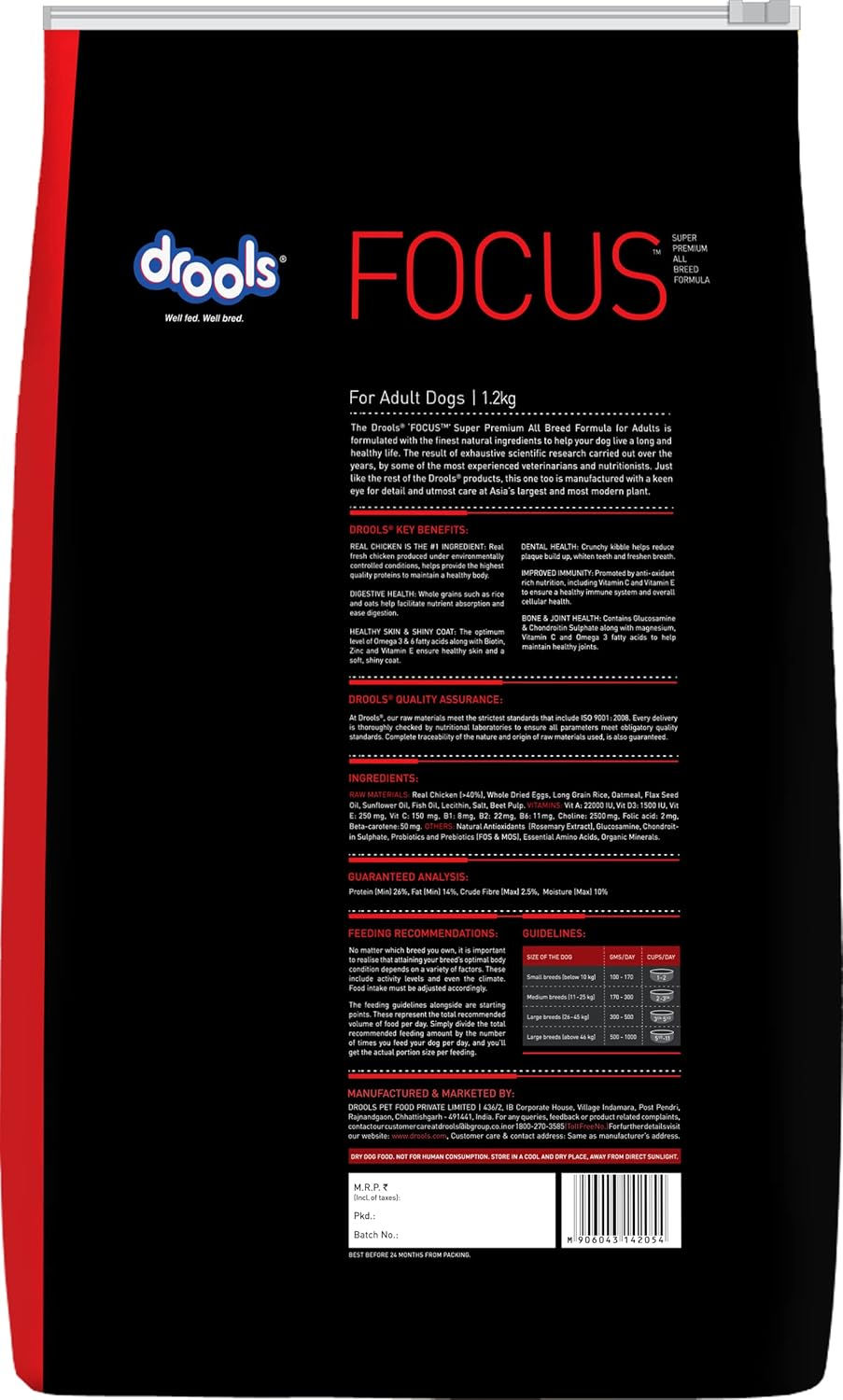 Thumbnail: Drools Focus Premium Adult Dry Dog Food 1.2kg Pack | Chicken Flavour