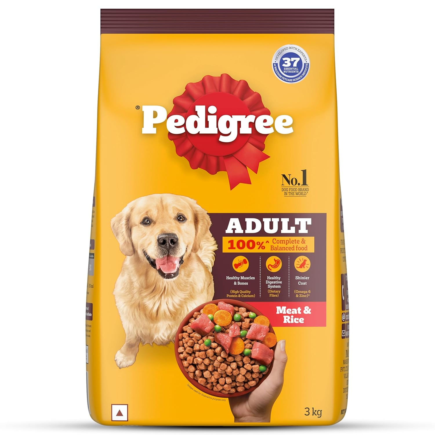 Pedigree Adult Dry Dog Food, Meat & Rice, Contains 37 Essential Nutrients