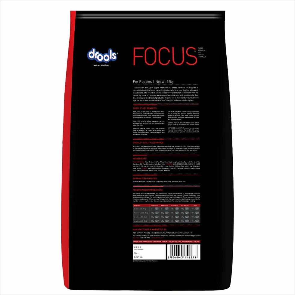 Thumbnail: Drools Focus Super Premium Starter Dry Dog Food 12 kg Pack | Chicken Flavour