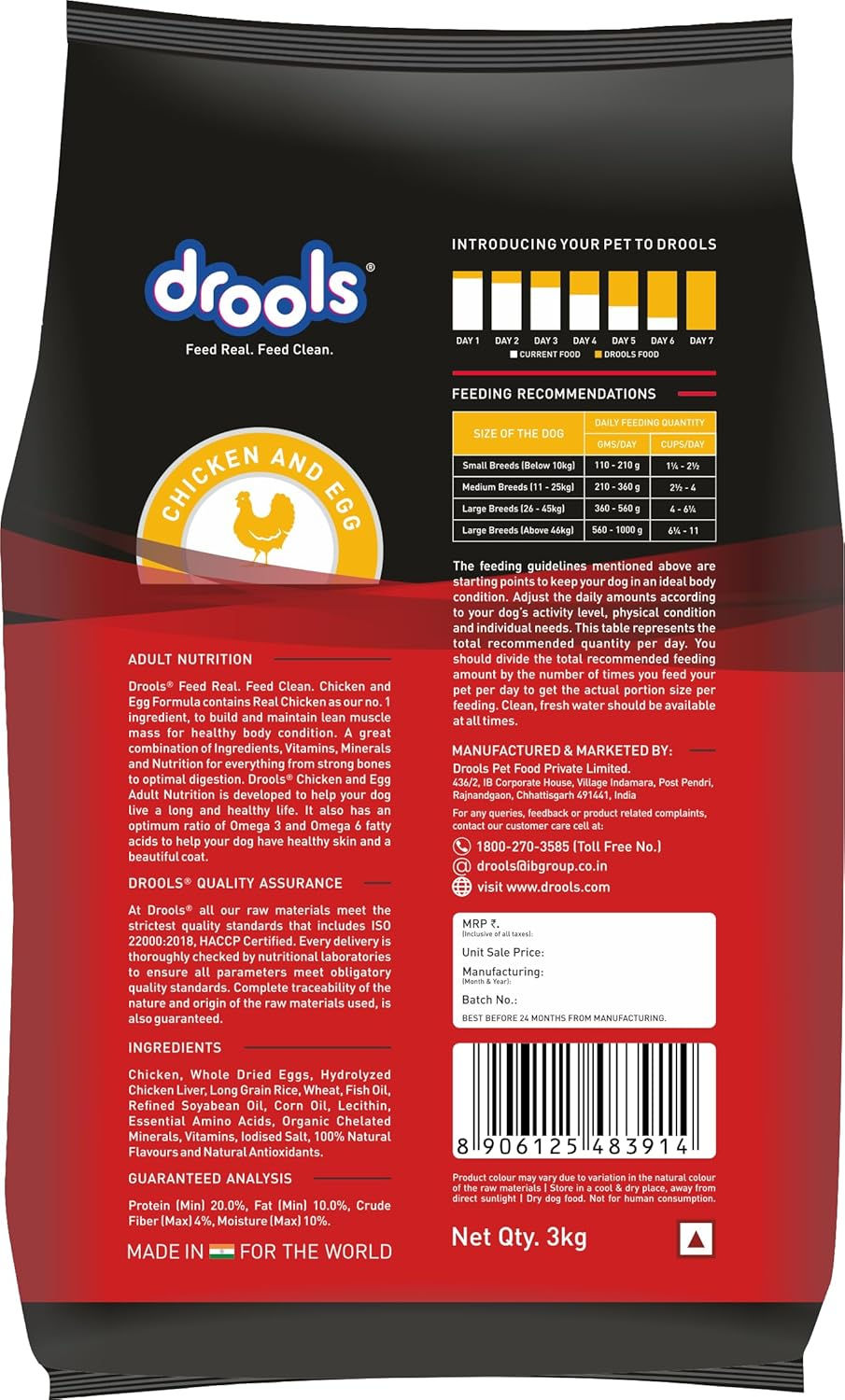 Thumbnail: Drools Adult Dry Dog Food 3kg Pack | Chicken and Egg Flavour | Omega 3 & 6