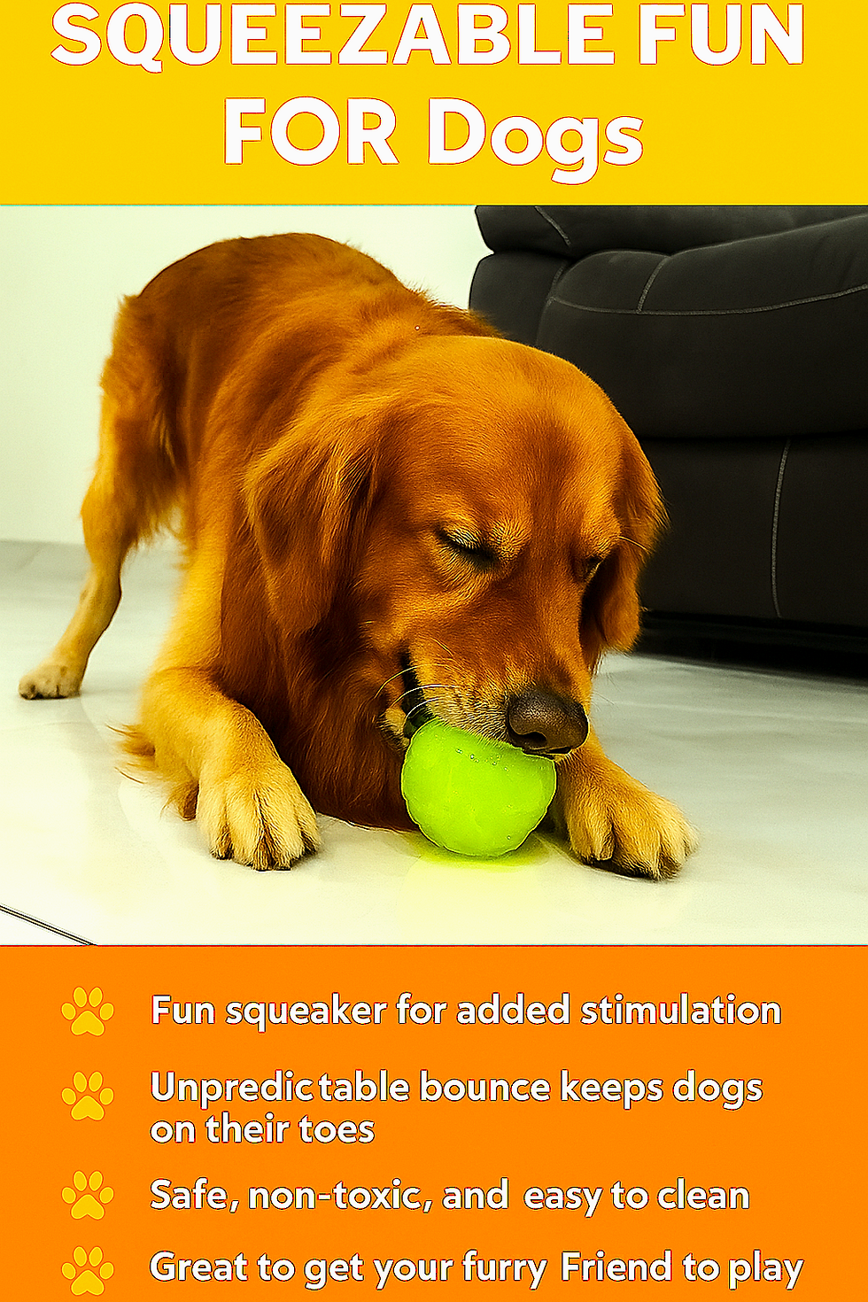 Golden Retriever playing with squeezable dog toy