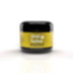 Front view of cannabis topical salve jar with yellow label