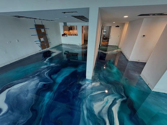 Metallic Epoxy Designer Luxury Coatings at another anlge different shades of blue and a wall divider
