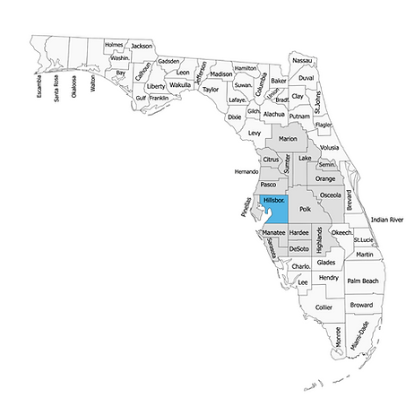 Hillsborough county highlighted in blue and the areas we serve highlighted in a light grey