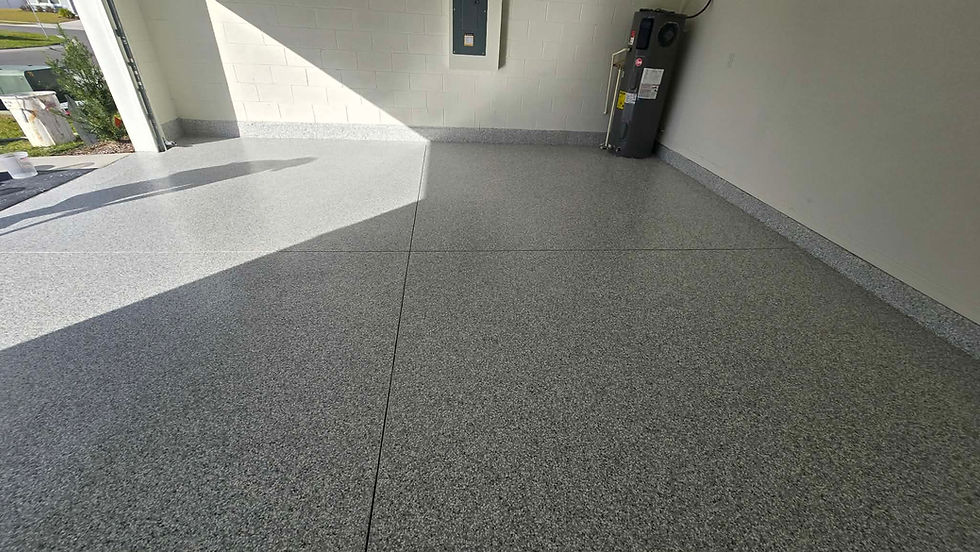 Silver bells Polyaspartic Garage Flooring in Central Florida side angle