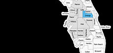 Orange county highlighted in blue and the areas we serve highlighted in a light grey