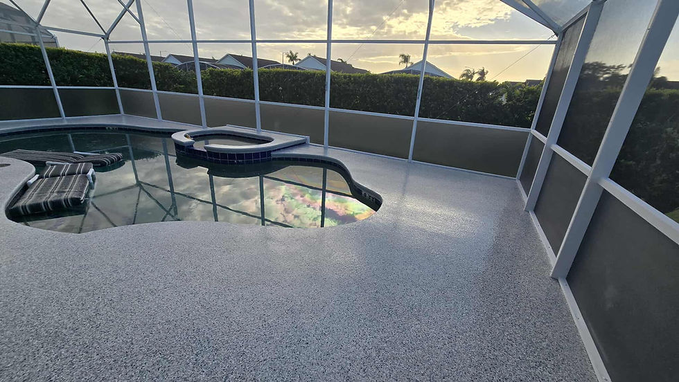 Tidalwave Polyaspartic Epoxy Pool Deck in Central Florida wide angle by the poolside