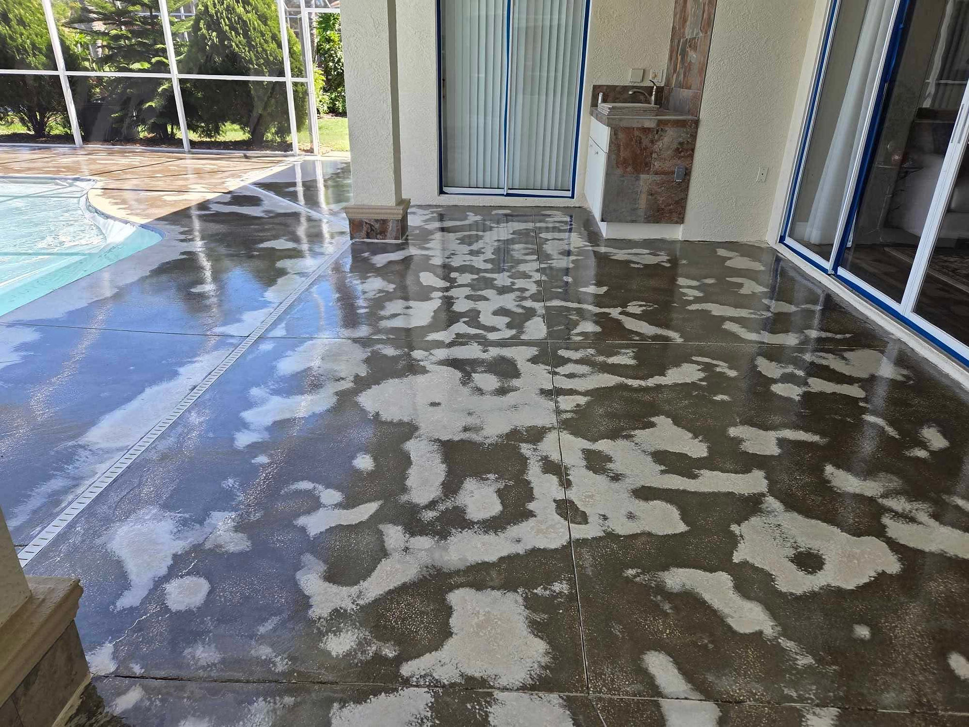 Flood Coat for an even surface above pavers project for franco polyaspartic pool deck resurfacing in florida 18