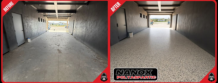 before and after of a large garage polyaspartiuc epoxy coating soultion in central florida