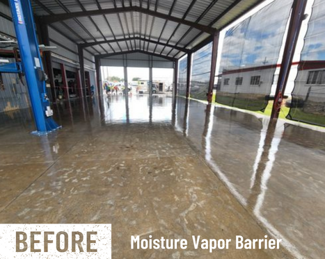 Before Picture with MVB. The polyaspartic epoxy flooring system ensures a professional, polished look while offering superior durability in an automotive setting.