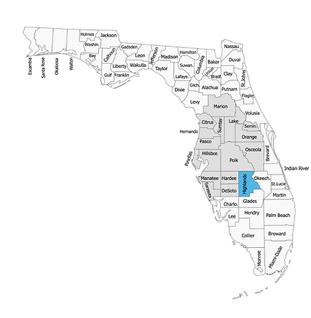 Highlands county highlighted in blue and the areas we serve highlighted in a light grey