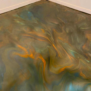 3D Metallic Epoxy Flooring Interior Luxury House with shades of orange, blue, and green corner