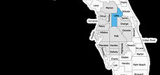 Lake county highlighted in blue and the areas we serve highlighted in a light grey
