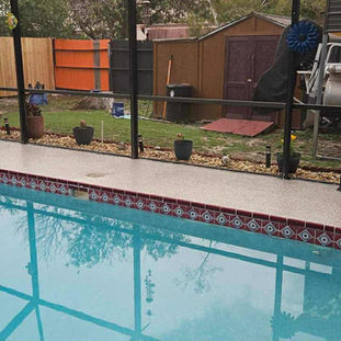 Pebble Creek Polyaspartic pool deck resurfacing System with 100 percent coverage. 