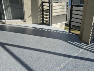 patio with our custom blue thunder variation that features a vibrant composition of blues, including sky blue, navy, and light blue