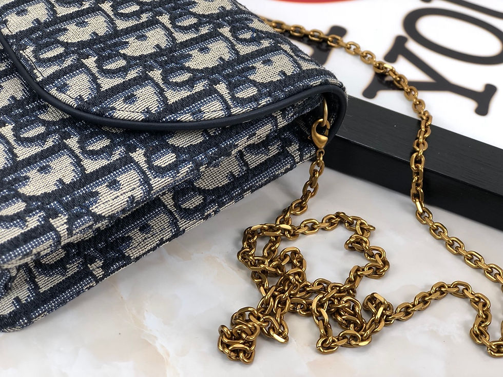 Thumbnail: Christian Dior Saddle Chain Wallet Oblique Black & Beige