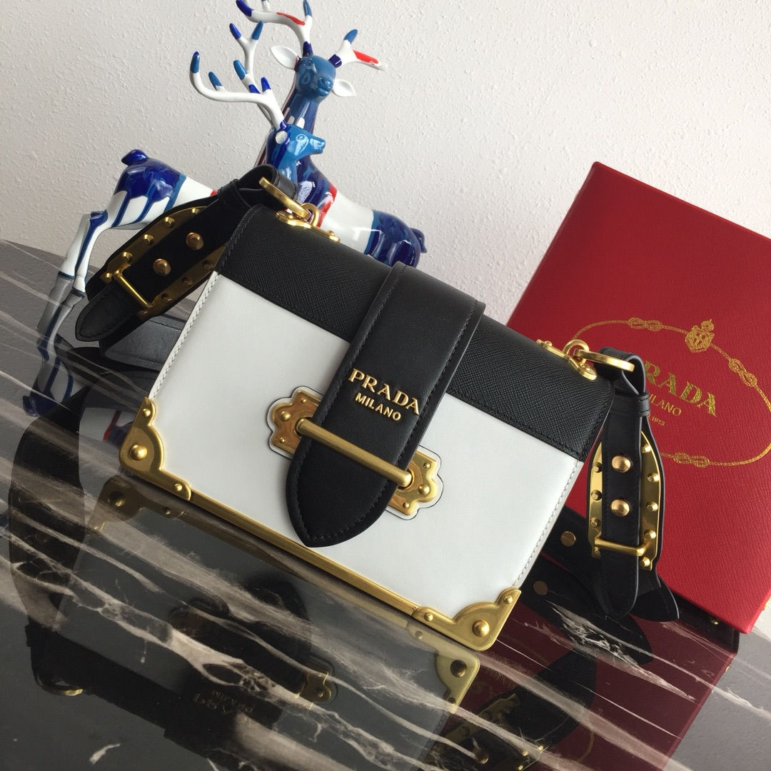 Prada Cahier Leather Bag White Mini