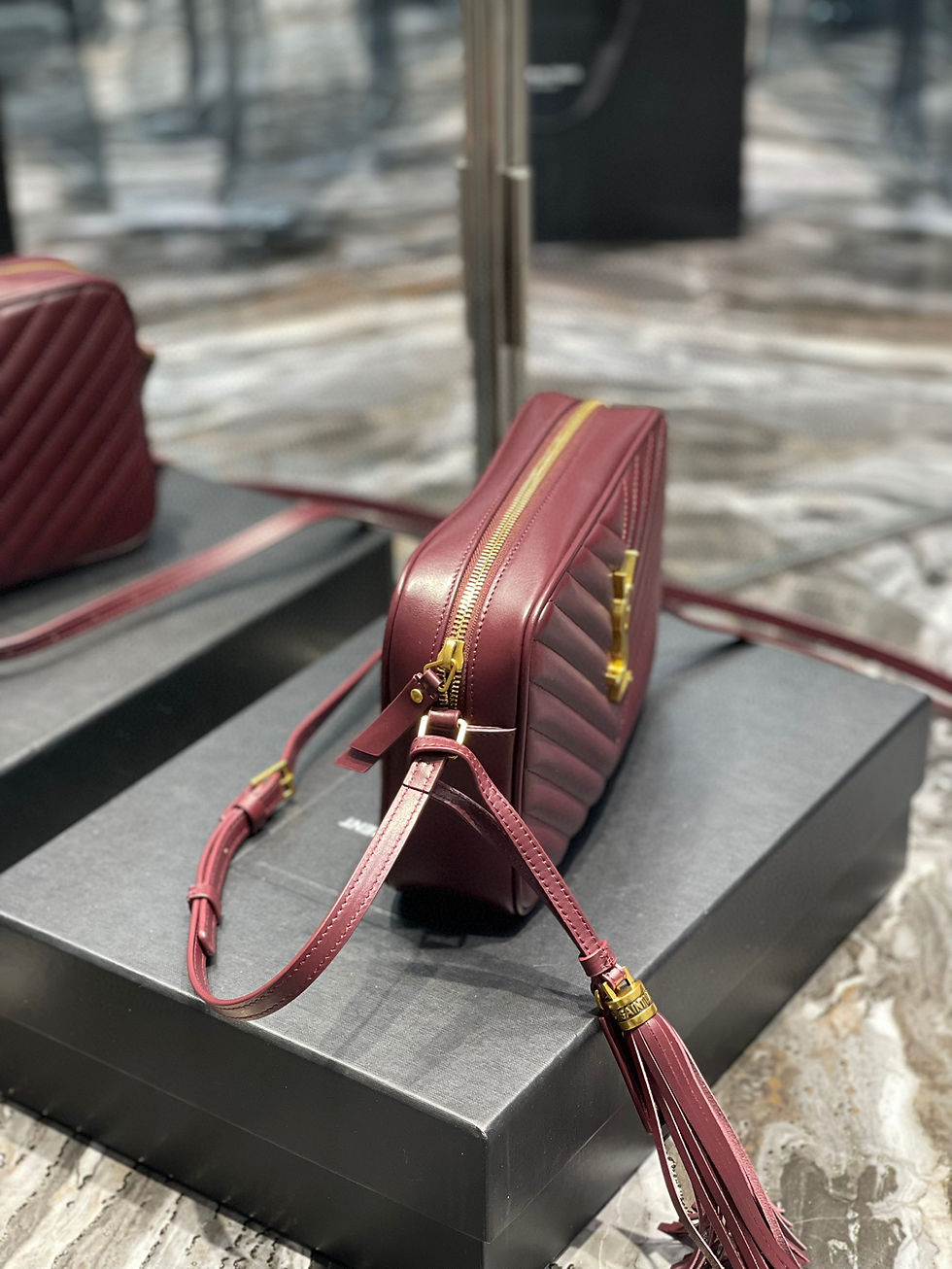 Thumbnail: YSL Lou Camera Shoulder Bag Burgundy
