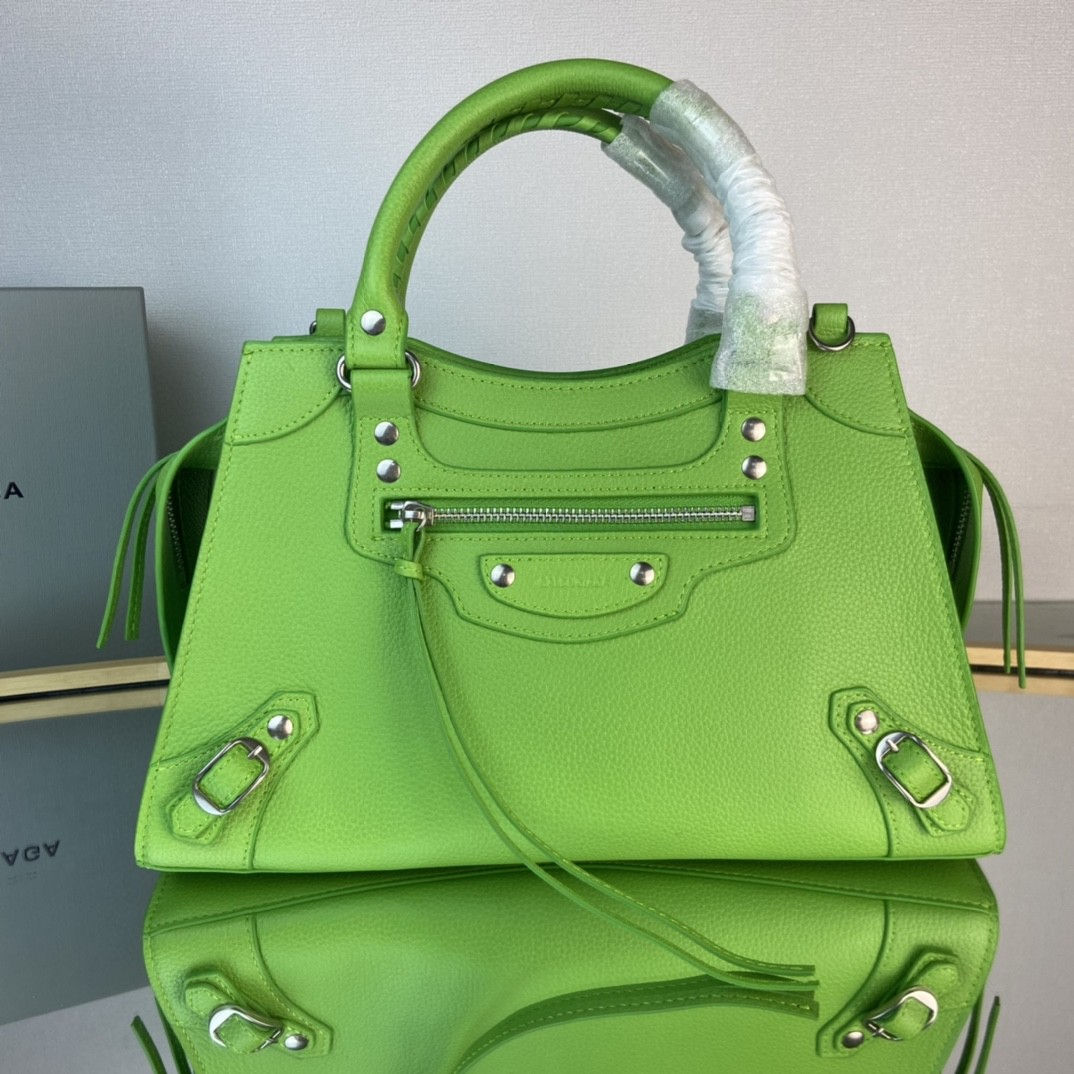 Balenciaga Cagole City Handbag with Rhinestones Green Medium