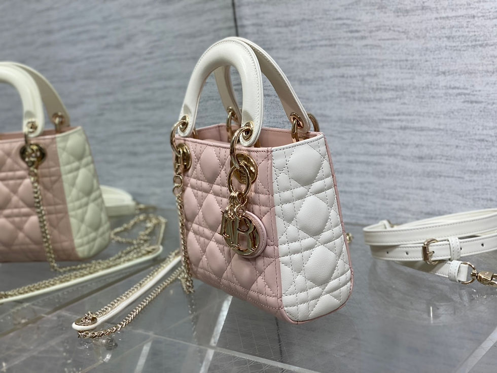 Thumbnail: Christian Dior Lady Dior Handbag Pink & White