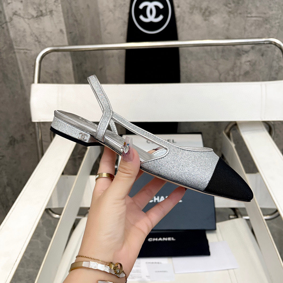 Chanel Slingback Shoe Black & Silver