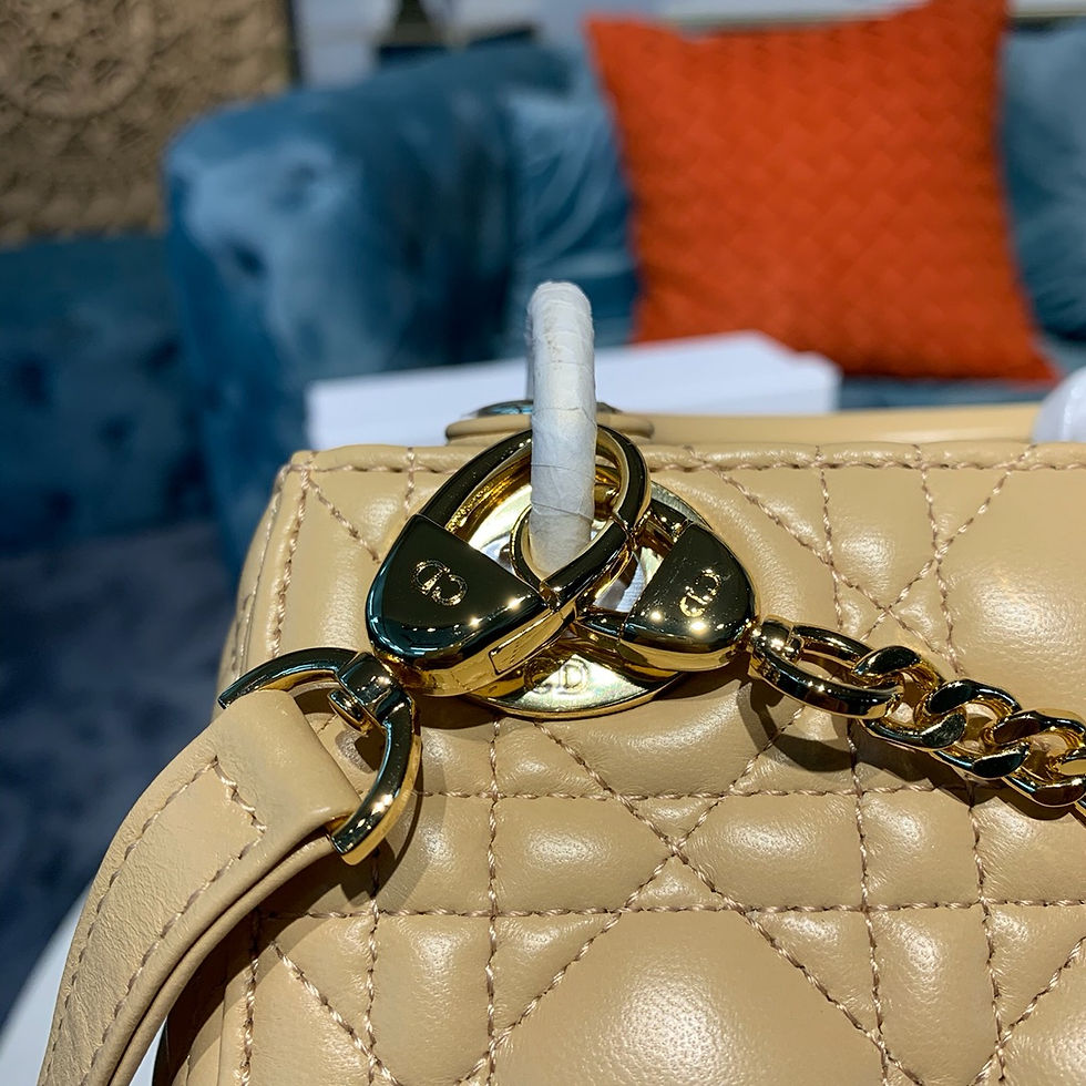 Thumbnail: Christian Dior Lady Dior Gold Chain Handbag Beige