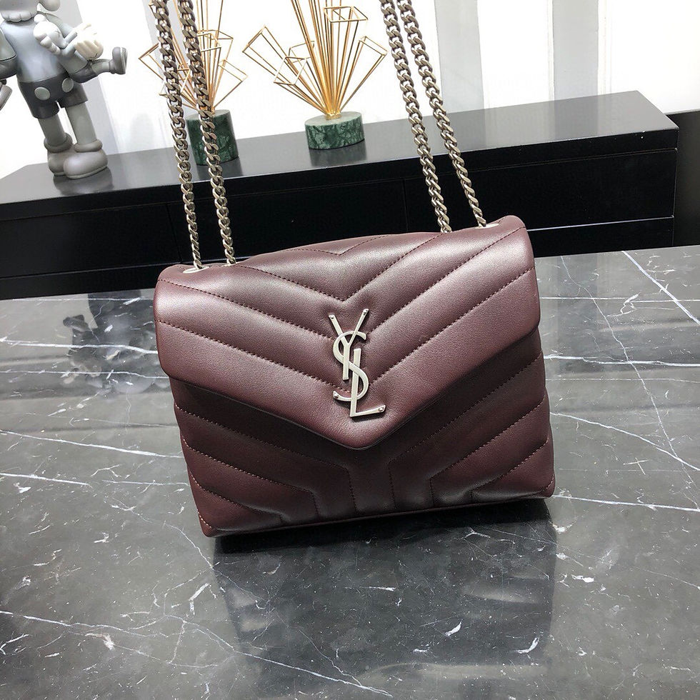 YSL Toy Loulou Silver Shoulder Bag Burgundy Small
