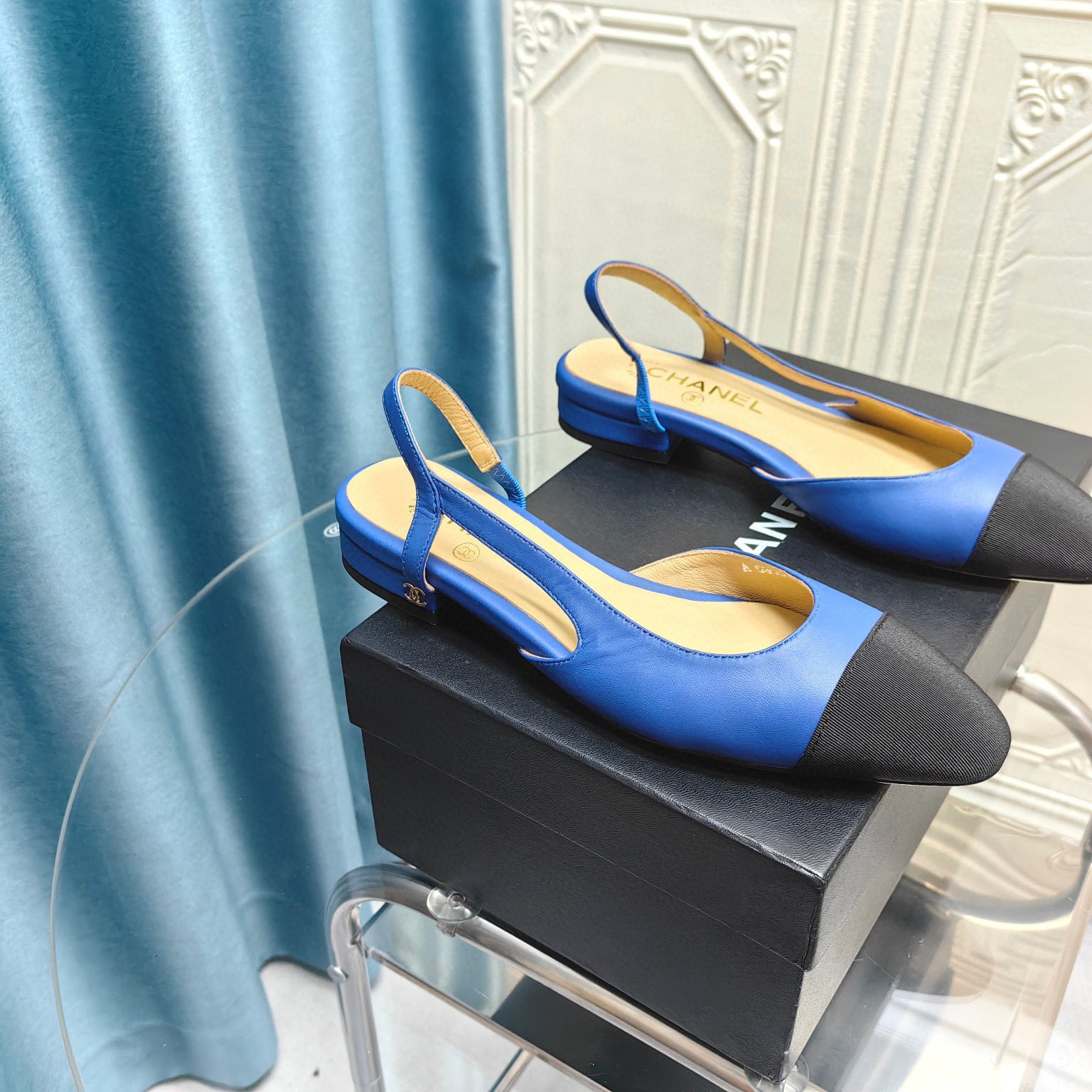 Chanel Slingback Shoe Black & Blue