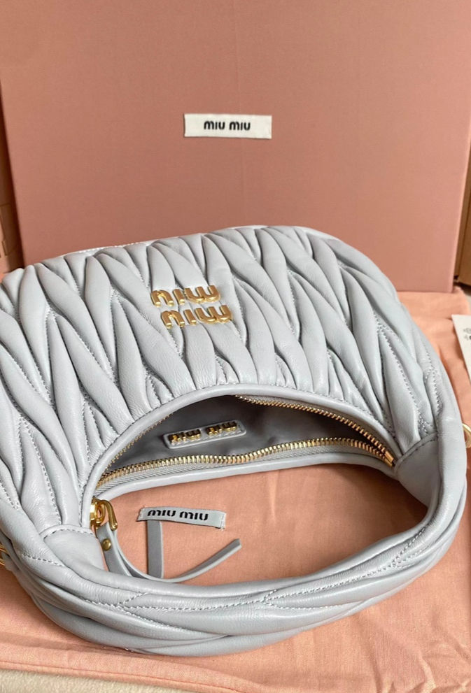 Thumbnail: Miu Miu Wander Matelasse Nappa Hobo Bag Gray
