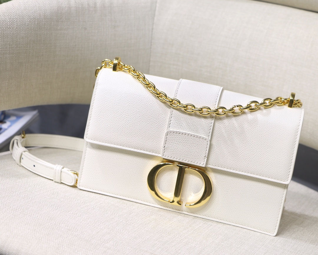Christian Dior Montaigne Gold Chain Shoulder Bag White