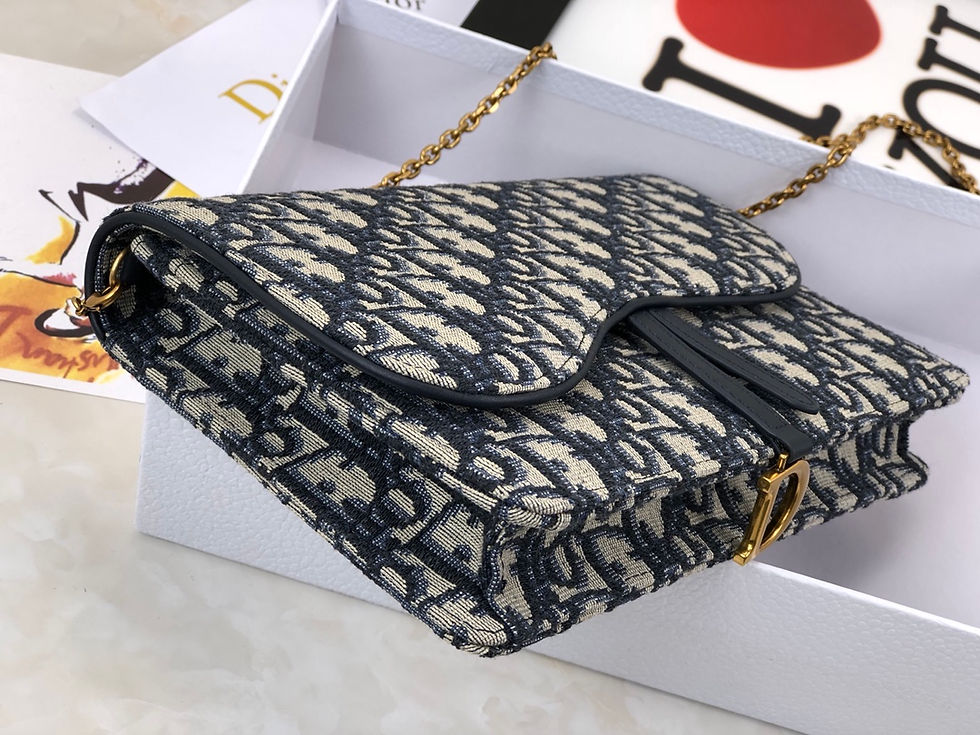 Thumbnail: Christian Dior Saddle Chain Wallet Oblique Black & Beige