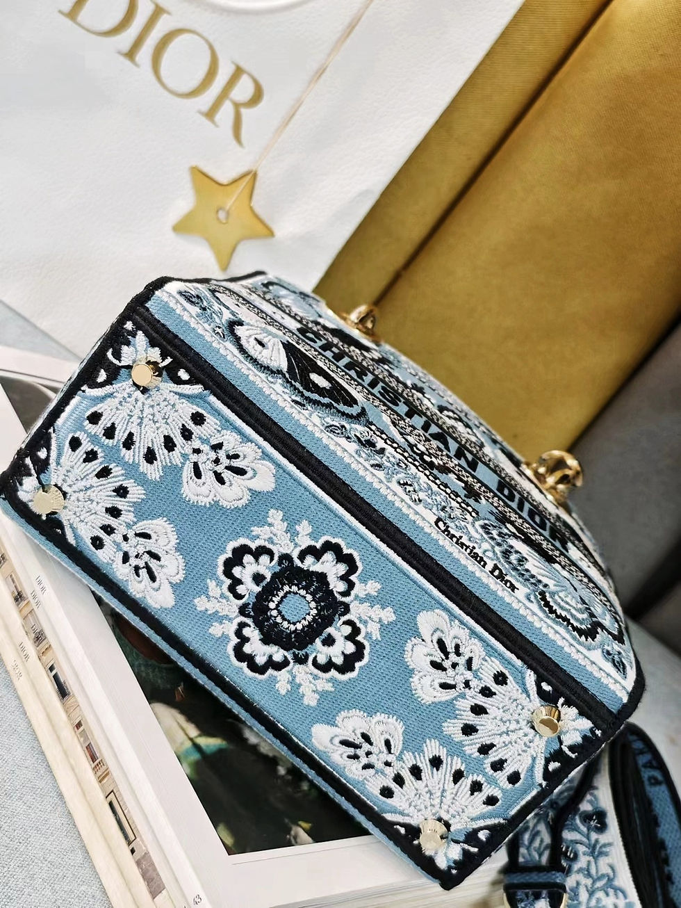 Thumbnail: Christian Dior Lady D-Lite Gold Handbag Blue Multicolor