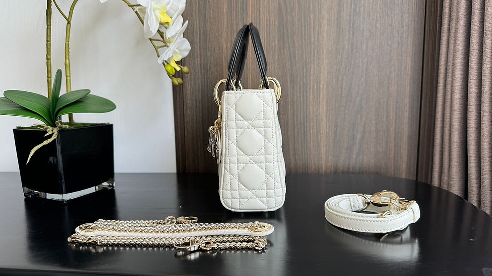 Thumbnail: Christian Dior Lady Dior Handbag White & Black