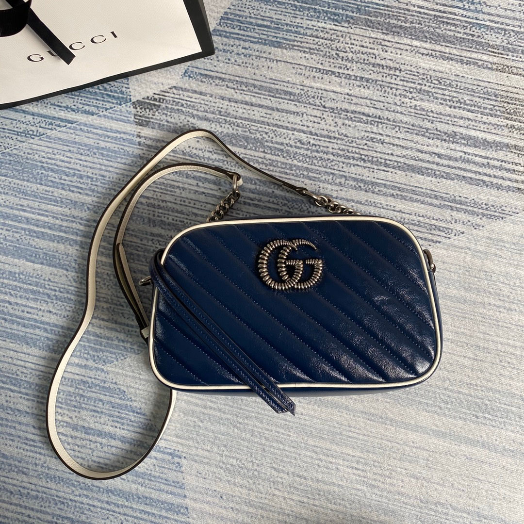 Gucci GG Marmont Matelasse Squoval Shouldar Bag Blue