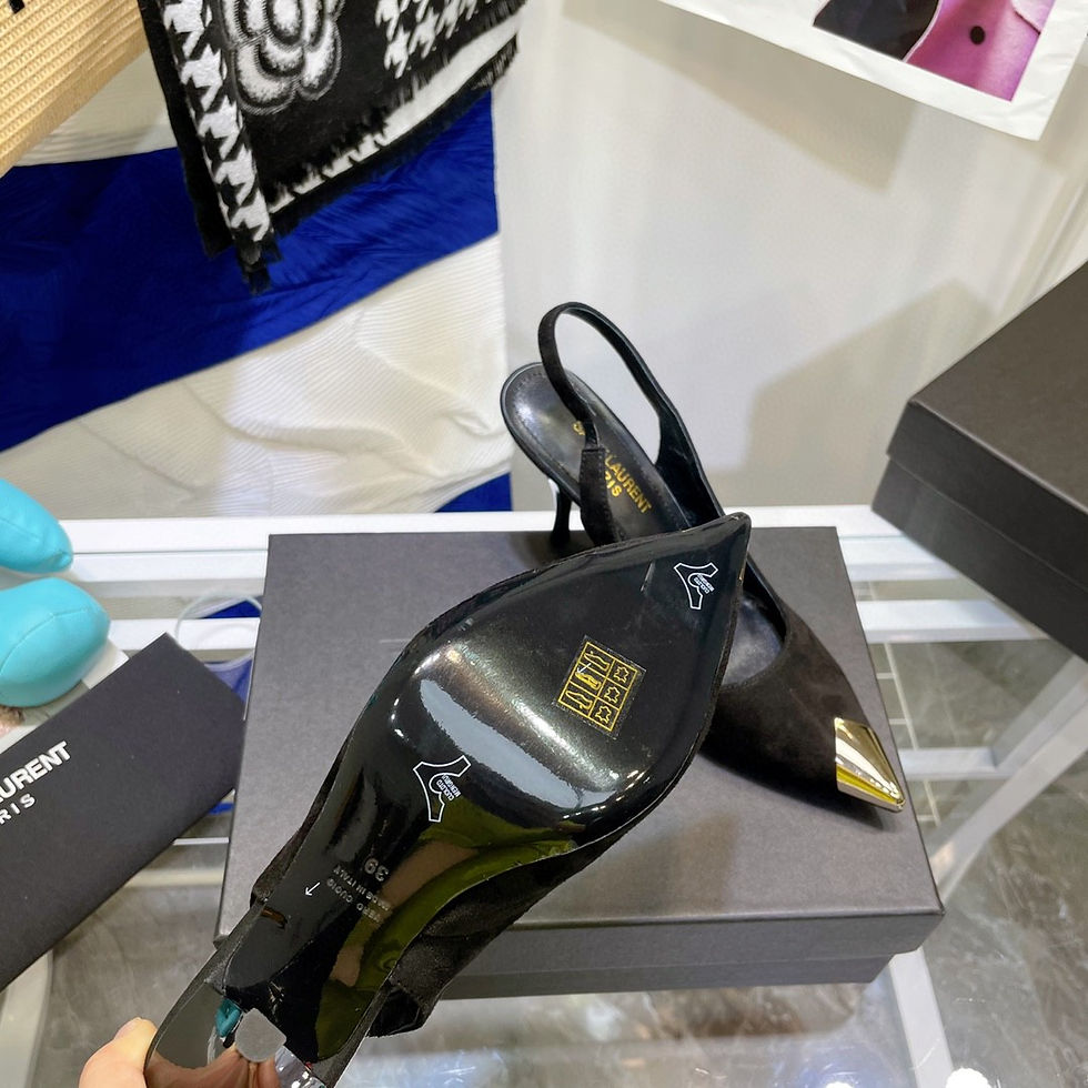 Thumbnail: YSL Sling Back Suede Black and Gold Heels