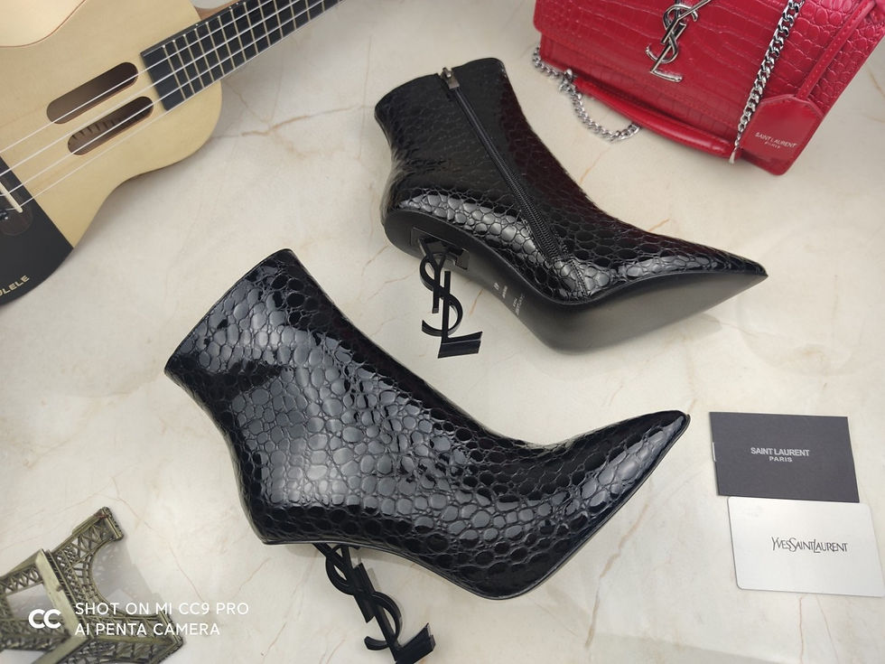 Thumbnail: YSL Opyum Croc Ankle Boots Black with Black YSL Heels