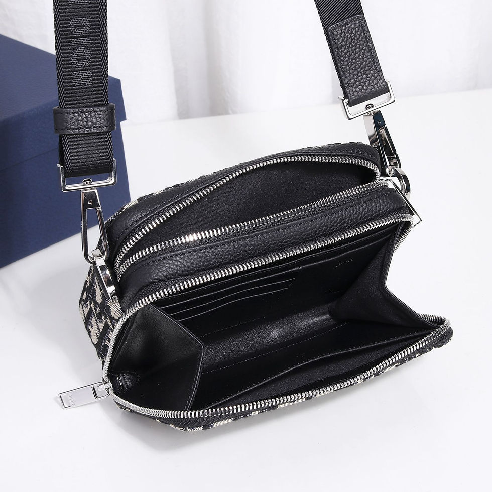 Thumbnail: Christian Dior Pouch with Shoulder Strap Oblique Black and Beige