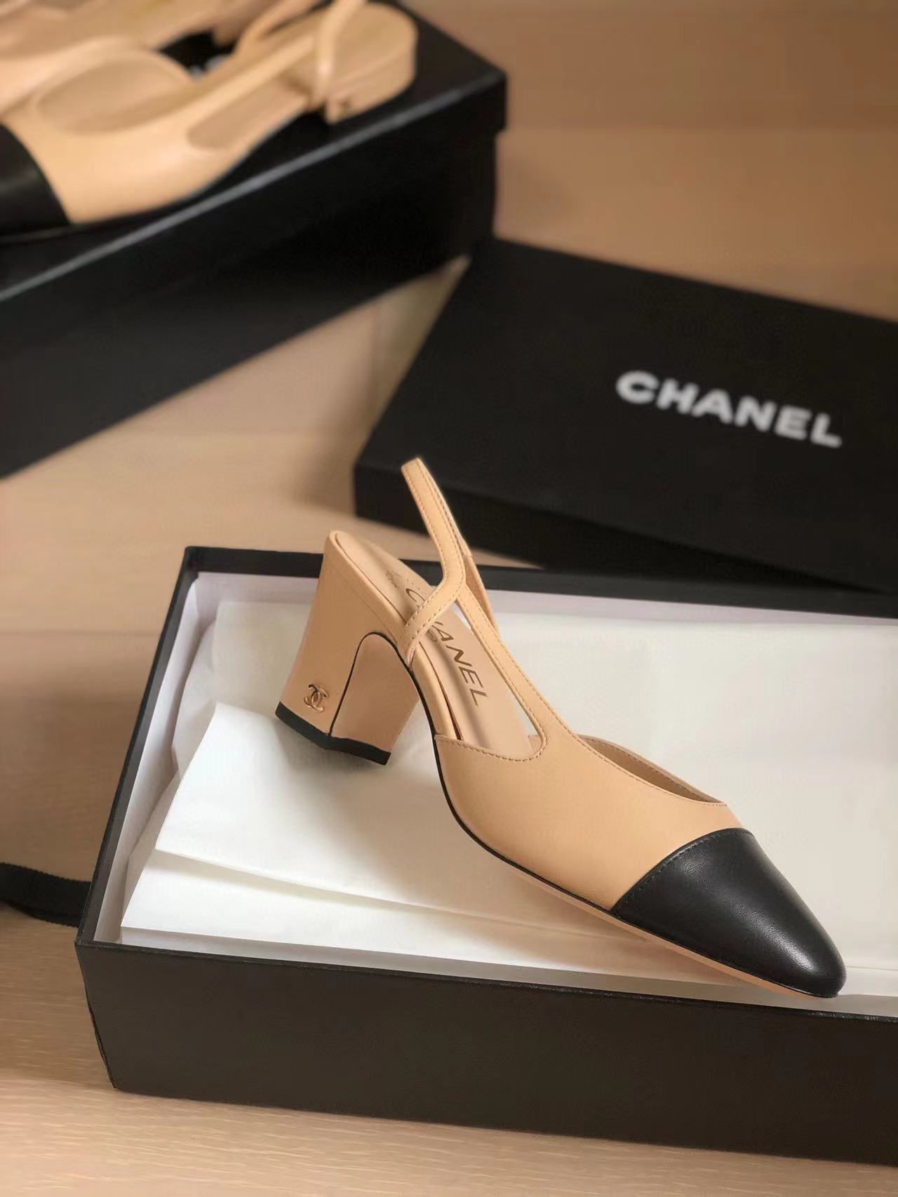 Chanel Slingback Shoe Black & Beige