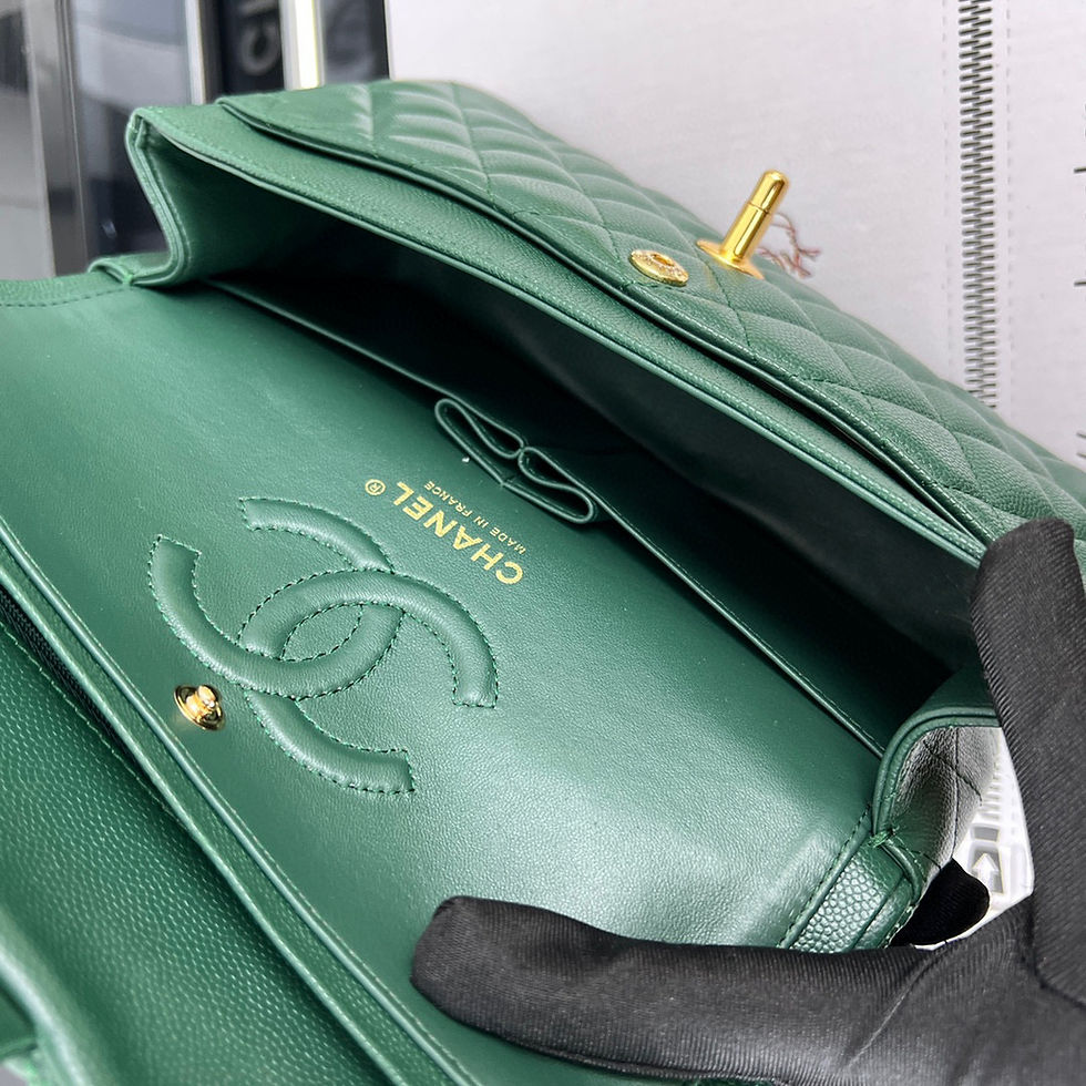 Thumbnail: Chanel Classic Gold Double Flap Handbag Dark Green