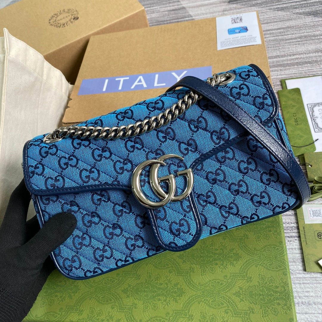 Gucci GG  Marmont Canvas Medium Shoulder Bag Blue