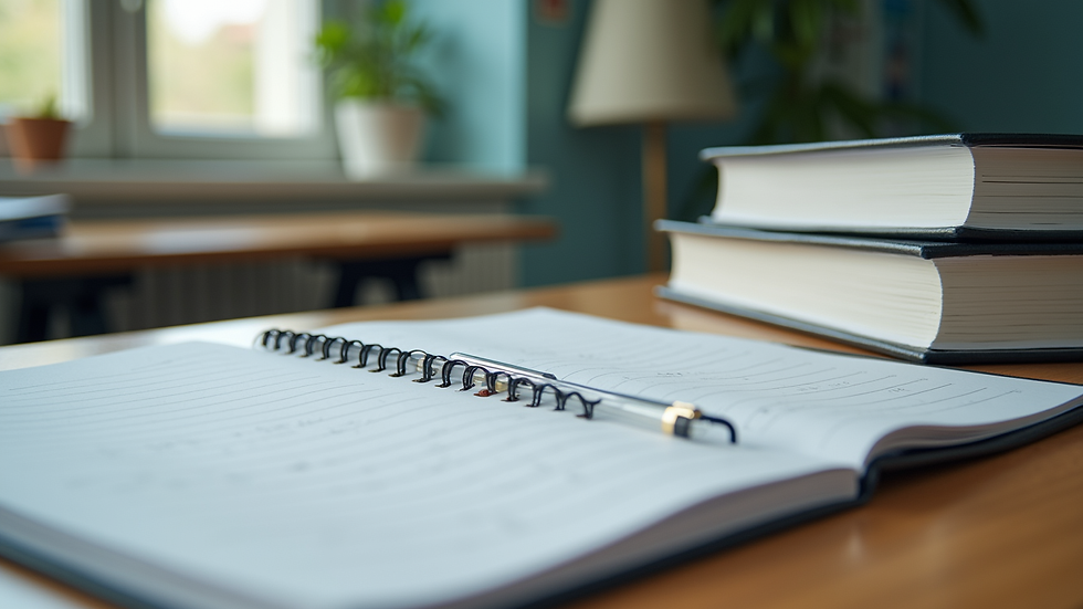 Close-up view of nursing textbooks and notes on a study desk