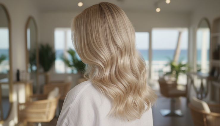 Eye-level view of soft blonde waves glowing in natural Bermuda light.