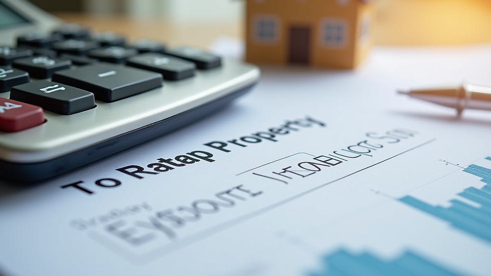 Close-up view of rental property financial documents and calculator