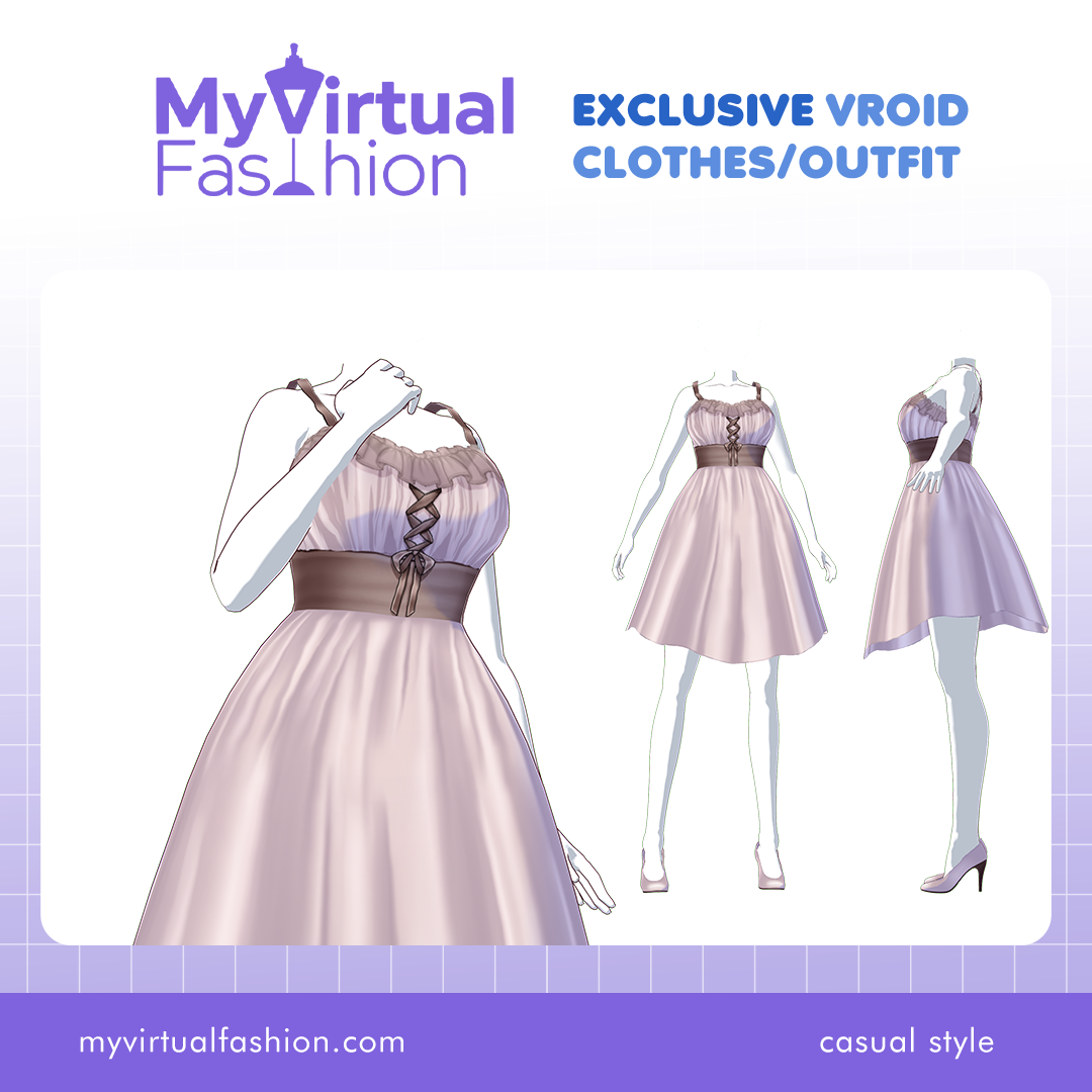3D Vroid Outfit | Charming Pastel Pink Evening Gown with Corset for VRoid Avatar