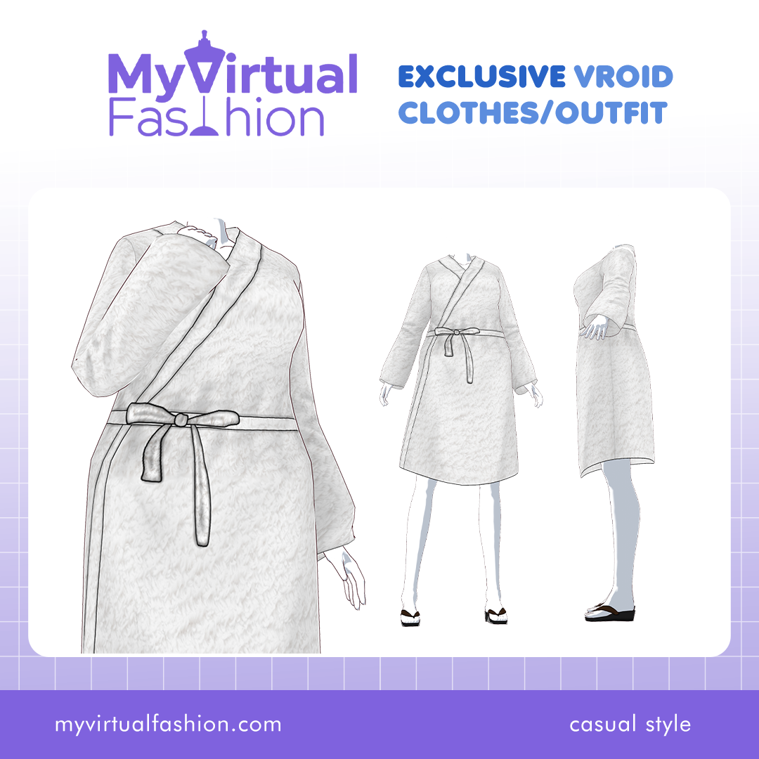 3D Vroid Costume | Cozy Minimalist Wrap Dress for a Sophisticated VRoid Avatar