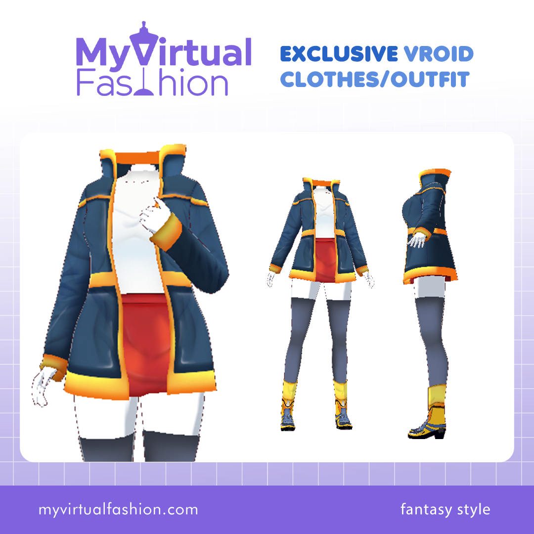 3D Vroid Outfit | Navy Blue Jacket with, Red Shorts, Inner Top for VRoid Avatar