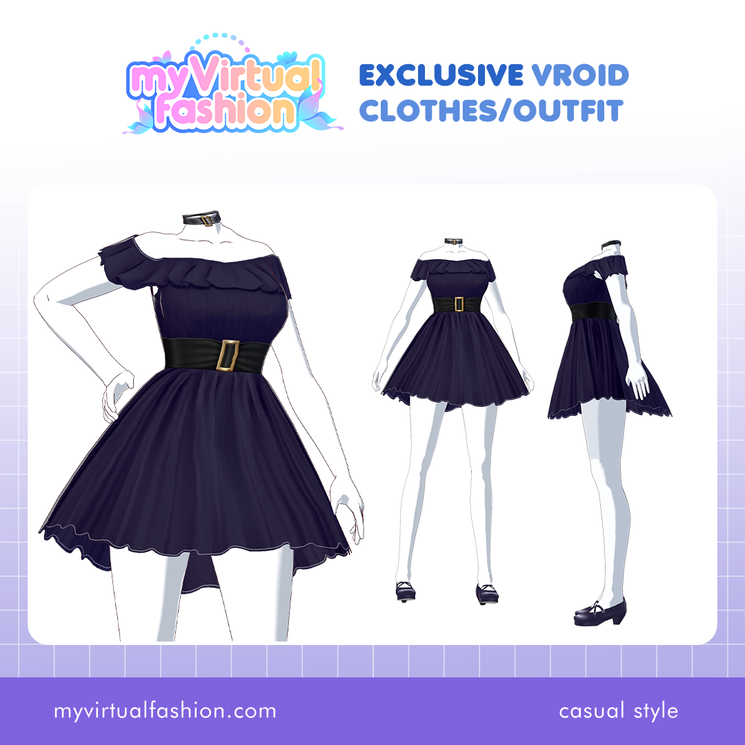 3D Vroid Costume | Sleek Satin Dress with Belt for VRoid Avatar