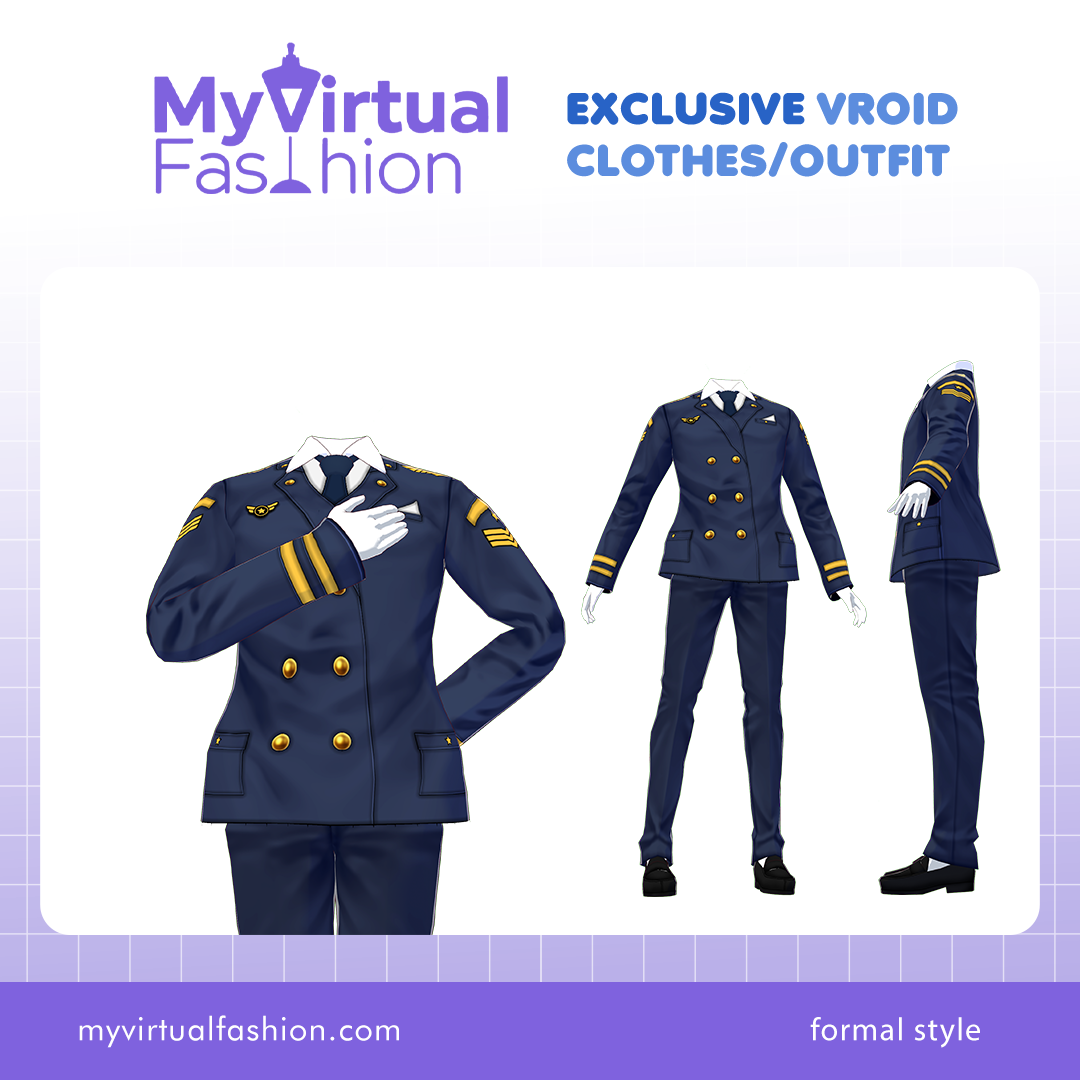 3D Vroid Costume | Professional Pilot Uniform Outfit for VRoid Avatar